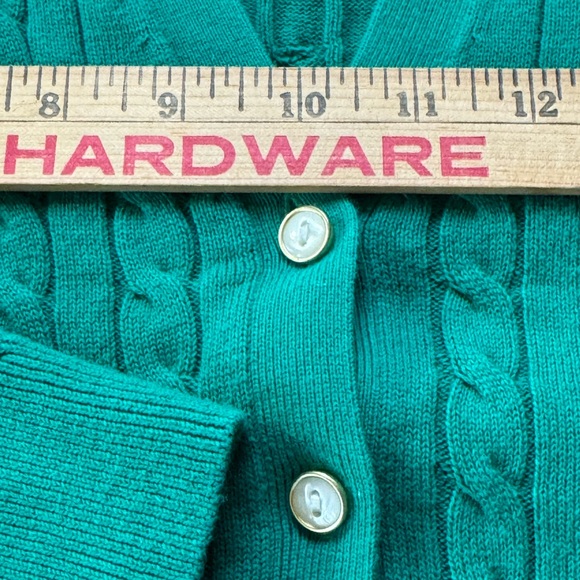 Lands' End Green Cable Knit Cardigan - Picture 3 of 7